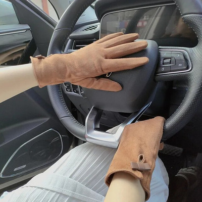 Női velúr bőr lánc strasszok bársony vastag érintőképernyős vezetési kesztyűk télen szabadtéri lovaglás teljes ujjal meleg ujjatlan ujjak