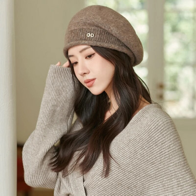 Sieviešu biezināta berete franču mākslinieka ziemas silta cepure Vintage berete Eleganta sieviešu pieskaņota rudens cepure