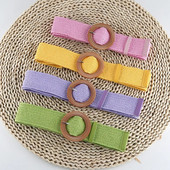 1gab Vintage apaļa/kvadrātveida sieviešu Boho pīta jostas josla plānas elastīgas viltus salmu plastmasas jostasvietas jostas kleita apģērbs Cinturon Mujer