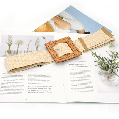 1gab Vintage apaļa/kvadrātveida sieviešu Boho pīta jostas josla plānas elastīgas viltus salmu plastmasas jostasvietas jostas kleita apģērbs Cinturon Mujer