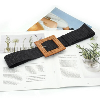 1gab Vintage apaļa/kvadrātveida sieviešu Boho pīta jostas josla plānas elastīgas viltus salmu plastmasas jostasvietas jostas kleita apģērbs Cinturon Mujer