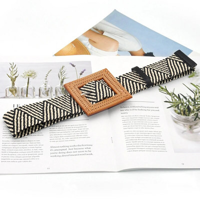 1gab Vintage apaļa/kvadrātveida sieviešu Boho pīta jostas josla plānas elastīgas viltus salmu plastmasas jostasvietas jostas kleita apģērbs Cinturon Mujer