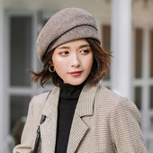 Panamos moterų pledas beretė Šiltas rudens ir žiemos aštuonkampis laikraščio tapytojo kepurė Pastorinta mados tendencija šalta kepurė W135 kepuraitė