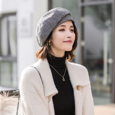 Panamos moterų pledas beretė Šiltas rudens ir žiemos aštuonkampis laikraščio tapytojo kepurė Pastorinta mados tendencija šalta kepurė W135 kepuraitė