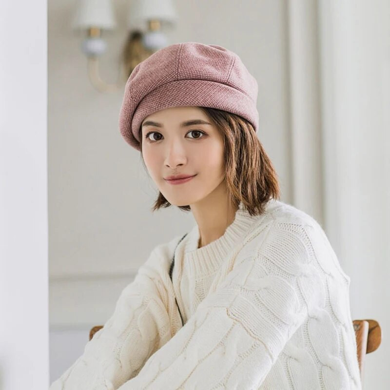 Panamos moterų pledas beretė Šiltas rudens ir žiemos aštuonkampis laikraščio tapytojo kepurė Pastorinta mados tendencija šalta kepurė W135 kepuraitė