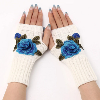 2023 Нови есенни зимни дамски къси модни бродирани ръкавици с цветя Плетени вълнени ръкави Топли ръкавици без пръсти Дамски ръкавици
