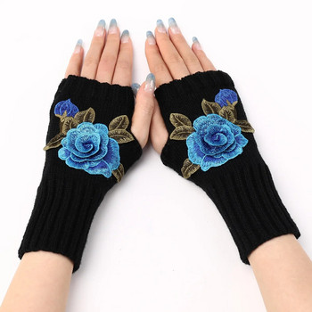 2023 Νέα φθινοπωρινή χειμερινή γυναικεία κοντή μόδα Κεντητά γάντια λουλουδιών Πλεκτά μανίκια από μαλλί Ζεστά γάντια Γάντια χωρίς δάχτυλα Γυναικεία