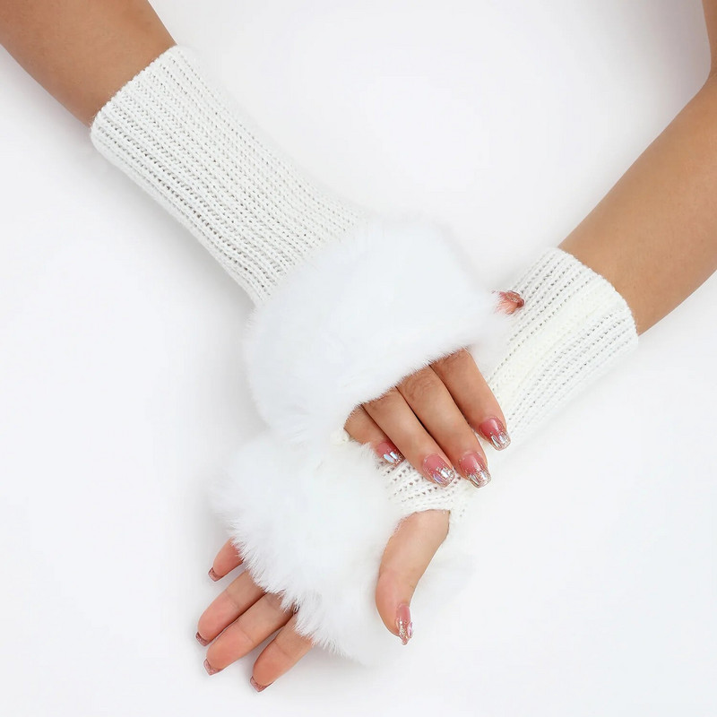 Smulkiagrūdės trumpos vilnonės pirštinės Naujos žieminės vilnonės pirštinės Moteriškos netikros rankovės Megztos Šiltos rankovės Rankovės be pirštų