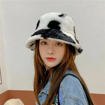 Φθινόπωρο Χειμώνας Faux Fur Cap Fluffy Cow Bocket Καπέλα Γυναικεία Ζεστά Καπέλα Ψαράς Μαλακό βελούδινο βελούδινο καπέλο σκι Κορίτσι για εξωτερικούς χώρους Παναμά