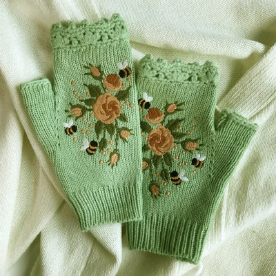Ръкавици с половин пръст Дамски плетени зимни ръкавици без пръсти Меки плетени на една кука пчелни плетене Ръкавици без пръсти от изкуствена вълна Затоплящи китките