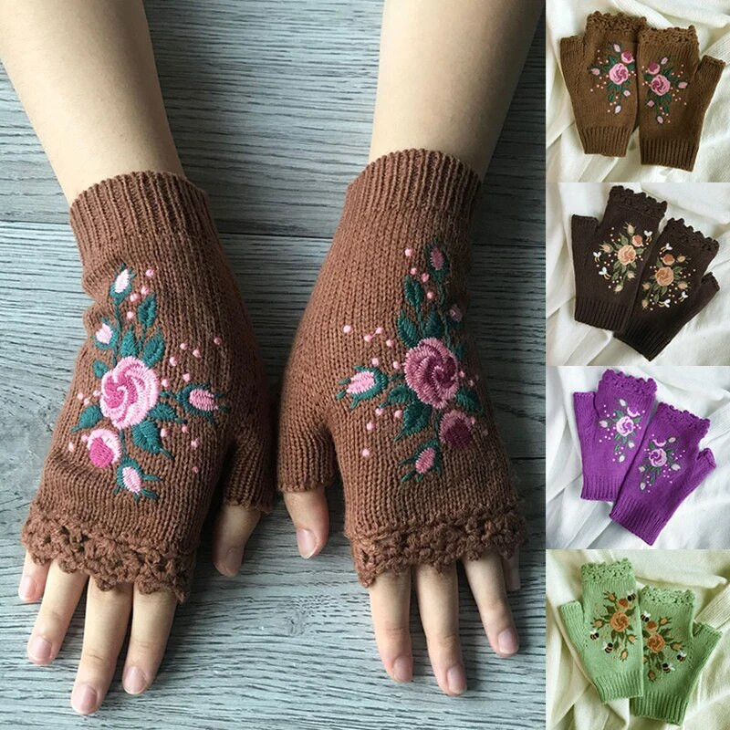 Γάντια μισού δακτύλου Γυναικεία πλεκτά χειμωνιάτικα γάντια χωρίς δάχτυλα Μαλακά βελονάκι μελισσών πλέξιμο από ψεύτικο μαλλί Γάντια χωρίς δάχτυλα Θερμοκρασία καρπού