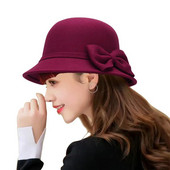 Őszi Téli Fedoras Női Kalap Elegáns Vintage Bowknot Gyapjú Női Kalap Kupola Nemez Esküvői Templom Jazzsapka Női Bow Bowler