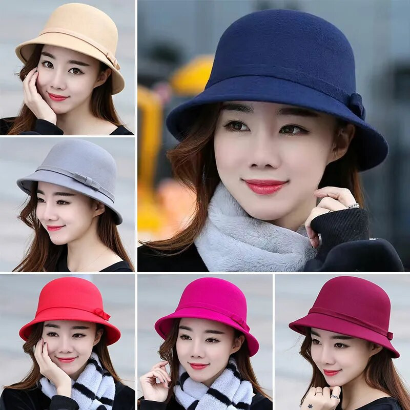 Sieviešu cepure Bow-mezgls vilnas filcs Fedoras korejiešu modes dāmu vintage eleganta cepure silta rudens kausa cepure Panamas cepure sievietēm