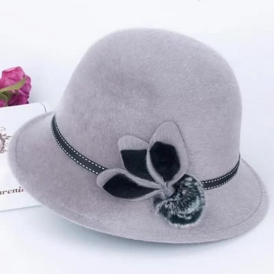 Jesen Zima Vuneni šeširi Ženski šešir s kupolom Vintage Elegantna fedora kapa sa cvijetom Šešir od sunca Šešir za ležernu umivaonik Verzija šešira