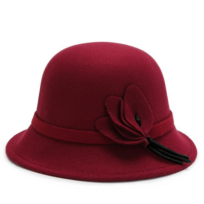 Jesen Zima Vuneni šeširi Ženski šešir s kupolom Vintage Elegantna fedora kapa sa cvijetom Šešir od sunca Šešir za ležernu umivaonik Verzija šešira