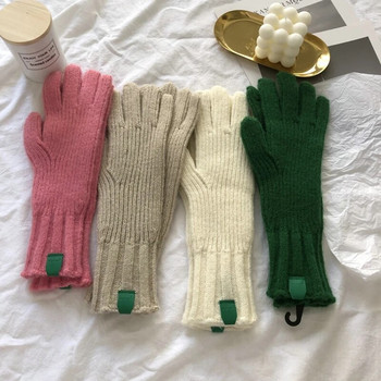 Зимни чистоцветни плетени ръкавици Дамски екран Студентски езда Топли ръкавици с разделени пръсти Дебели ръкавици Двойка Коледен подарък за жени