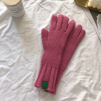 Зимни чистоцветни плетени ръкавици Дамски екран Студентски езда Топли ръкавици с разделени пръсти Дебели ръкавици Двойка Коледен подарък за жени