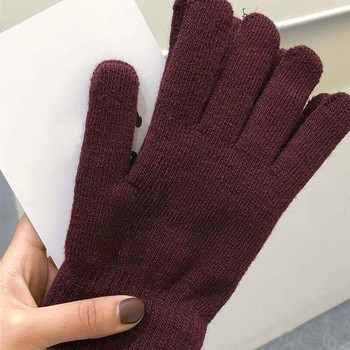1 чифт зимни дамски кашмирени плетени ръкавици, есенни топли ръце, удебелена подплата, ръкавици с пръсти, ски, къси ръкавици