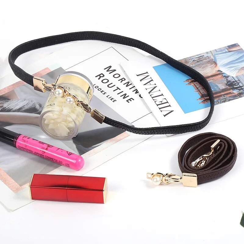 Elegantni dvostruki biseri, kopča, elastični ženski remeni, crni tanki remeni, ženska haljina, suknja, ukrasi, pojasevi