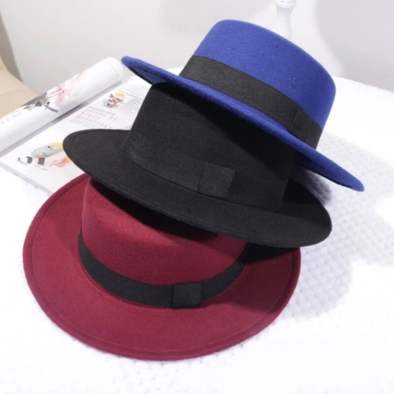 Ziemas pavasara imitācijas vilnas sieviešu cepures sievietēm Fedoras top Džeza apaļas cepures Sieviešu priekšgala lentes bowler cepures