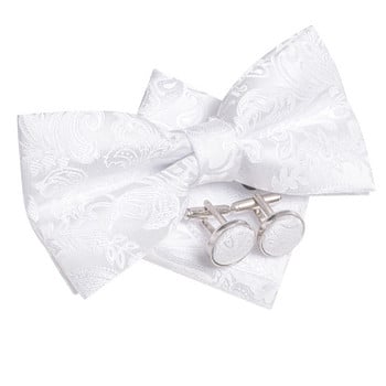 Λευκό μαύρο γκρι ασημί ανδρικό παπιγιόν Hanky μανικετόκουμπα σετ υφαντό Προδεμένο παπιγιόν με πεταλούδα για ανδρική επιχείρηση γάμου