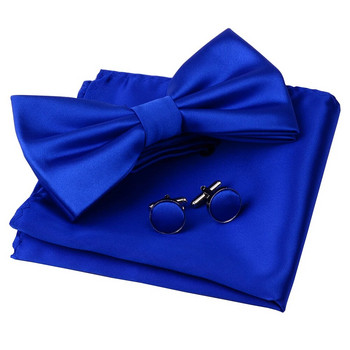 Комплект мъжки папийонки RBOCOTT Твърди двойно сгънати папийонки Водоустойчива обикновена синя папийонка Копчета за ръкавели Подаръчна кутия за мъже Сватбен подарък