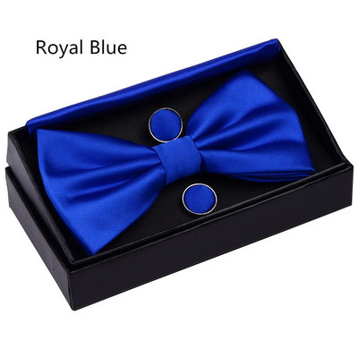 RBOCOTT férfi csokornyakkendő szett tömör dupla összehajtható csokornyakkendő vízálló sima kék csokornyakkendő Hanky mandzsettagombos ajándékdoboz férfiaknak esküvői ajándék