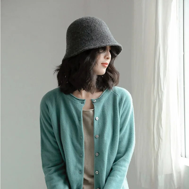 MAXSITI U Solid Keep šilta vilnos kepurė moterims Rudens ir Žiemos žvejo kepurė Vintage Knitting Basin kepurės moterims