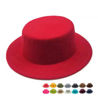 Μονόχρωμο καπέλο Fedora Καπέλο Φθινοπωρινό Χειμώνα Απομίμηση Μάλλινο Καπέλο Γυναικείο Ανδρικό Καπέλο Flat Top Felt Trilby Elegant Lady Chapeu