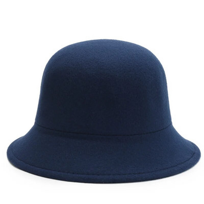 Vintage vilnas filca cepure Sieviešu Eleganta Bucket Cepures Rudens Ziemas Top Cepures Vienkāršas Vienkrāsainas Baznīcas Džeza Cepures Sieviešu Dome Fedoras Cepures