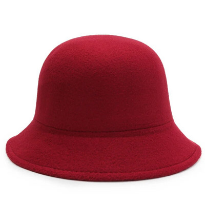 Vintage vilnas filca cepure Sieviešu Eleganta Bucket Cepures Rudens Ziemas Top Cepures Vienkāršas Vienkrāsainas Baznīcas Džeza Cepures Sieviešu Dome Fedoras Cepures