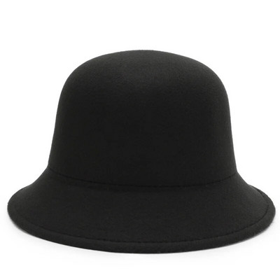 Vintage vilnas filca cepure Sieviešu Eleganta Bucket Cepures Rudens Ziemas Top Cepures Vienkāršas Vienkrāsainas Baznīcas Džeza Cepures Sieviešu Dome Fedoras Cepures