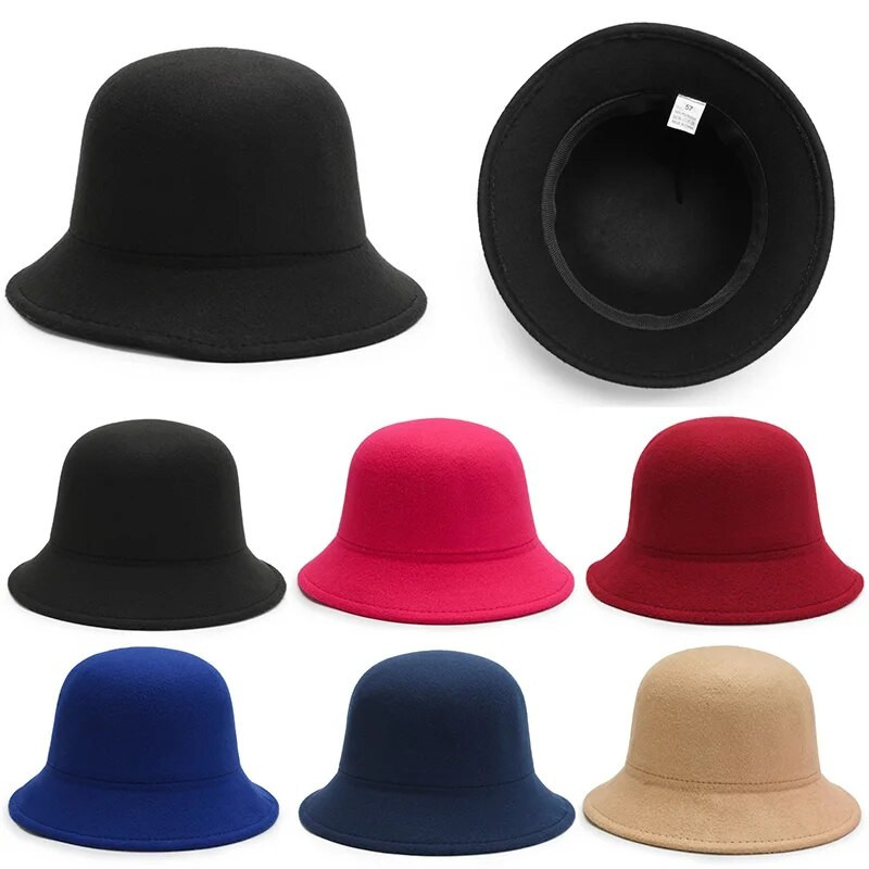 Vintage vilnas filca cepure Sieviešu Eleganta Bucket Cepures Rudens Ziemas Top Cepures Vienkāršas Vienkrāsainas Baznīcas Džeza Cepures Sieviešu Dome Fedoras Cepures