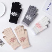 Modne zimske ženske pletene rukavice Zaslon osjetljiv na dodir Pahuljica s vezom Zaštita za ruke Ženske pletene rukavice za hladno vrijeme