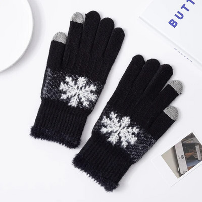 Modne zimske ženske pletene rukavice Zaslon osjetljiv na dodir Pahuljica s vezom Zaštita za ruke Ženske pletene rukavice za hladno vrijeme