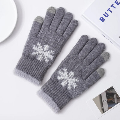 Modne zimske ženske pletene rukavice Zaslon osjetljiv na dodir Pahuljica s vezom Zaštita za ruke Ženske pletene rukavice za hladno vrijeme