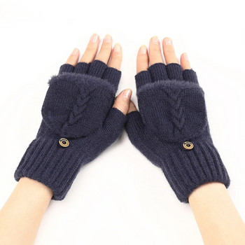 Вълнени ръкавици без пръсти Дамски плетени флип без пръсти Ръкавици с ръкавици с открити пръсти Зимни топли удебелени дамски ръкавици