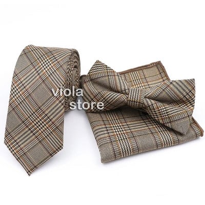 Karštai dryžuotas languotas klasikinis vilnos 6 cm plonas kaklaraištis peteliškės rankinės spalvos rinkinys rudas tamsiai pilkas vyriškas kostiumas biurui kasdieniam vakarėliui, aksesuarui, dovana