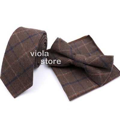 Karštai dryžuotas languotas klasikinis vilnos 6 cm plonas kaklaraištis peteliškės rankinės spalvos rinkinys rudas tamsiai pilkas vyriškas kostiumas biurui kasdieniam vakarėliui, aksesuarui, dovana