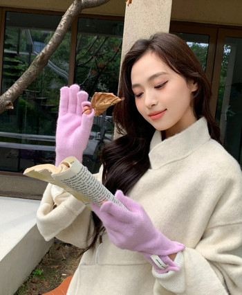Есенни/зимни ръкавици Дамски корейски плетени топли едноцветни студентски ръкавици със сензорен екран за жени