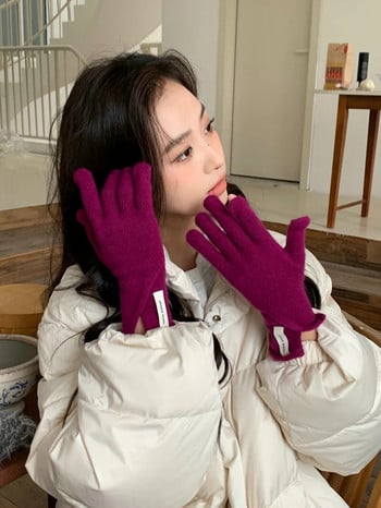 Γυναικεία γάντια φθινοπώρου/χειμώνα Κορεάτικα πλεκτά ζεστά μονόχρωμα φοιτητικά γάντια με οθόνη αφής για γυναίκες