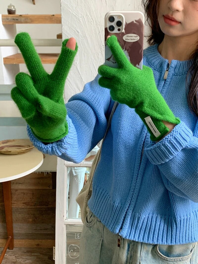 Jesen/zimske rukavice Ženske korejske pletene tople jednobojne studentske rukavice s ekranom osjetljivim na dodir za žene