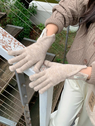 Jesen/zimske rukavice Ženske korejske pletene tople jednobojne studentske rukavice s ekranom osjetljivim na dodir za žene