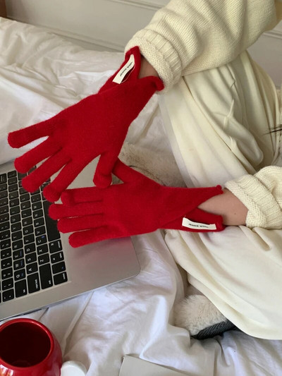 Jesen/zimske rukavice Ženske korejske pletene tople jednobojne studentske rukavice s ekranom osjetljivim na dodir za žene