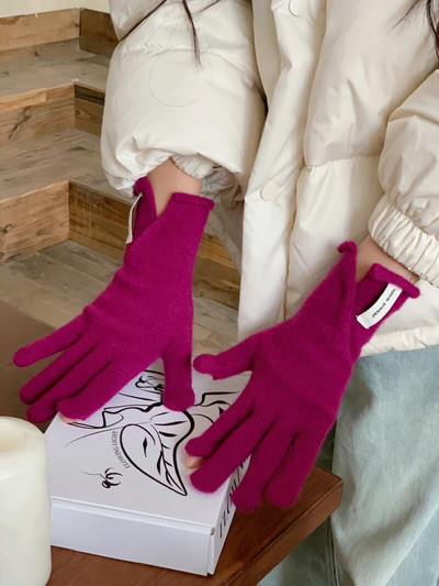 Jesen/zimske rukavice Ženske korejske pletene tople jednobojne studentske rukavice s ekranom osjetljivim na dodir za žene