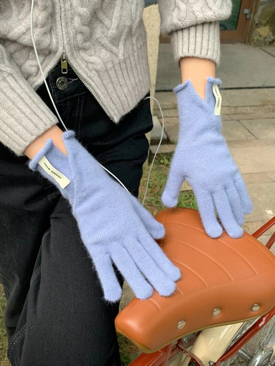 Jesen/zimske rukavice Ženske korejske pletene tople jednobojne studentske rukavice s ekranom osjetljivim na dodir za žene