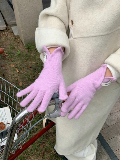 Jesen/zimske rukavice Ženske korejske pletene tople jednobojne studentske rukavice s ekranom osjetljivim na dodir za žene