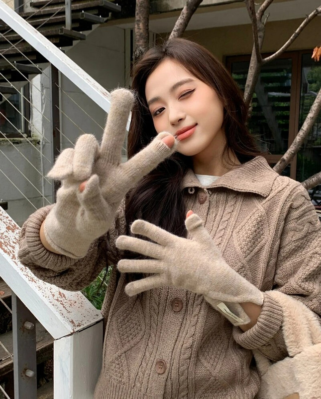 Jesen/zimske rukavice Ženske korejske pletene tople jednobojne studentske rukavice s ekranom osjetljivim na dodir za žene