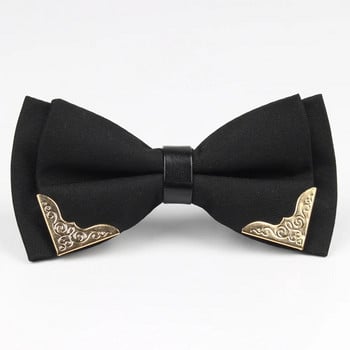 Бутикови папийонки с метална глава за младоженци Мъже Жени Двуслойна пеперуда Плътна благородна папийонка Класическа кралска краватка