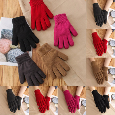 Дамски есенни и зимни прости модни двойно дебели плетени топли ръкавици Ръкавици с ръкавици Дамски студено време Зимни аксесоари